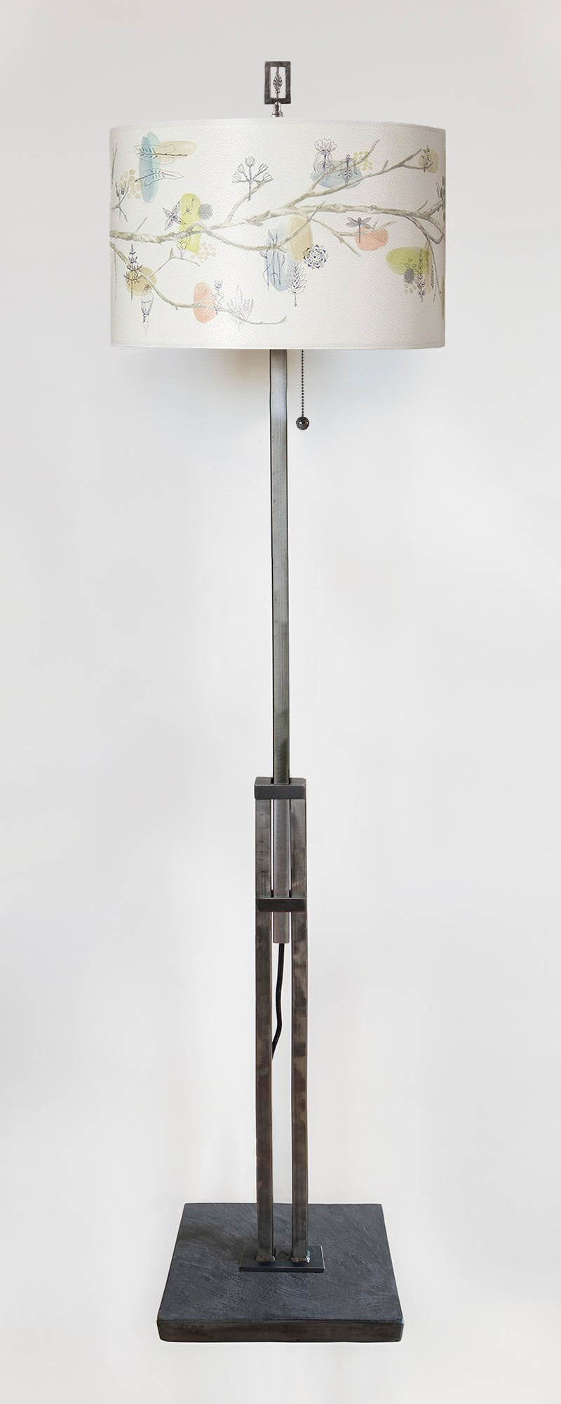 Janna Ugone & Co Floor Lamps Adjustable-Height Steel Floor Lamp with Large Drum Shade in Artful Branch