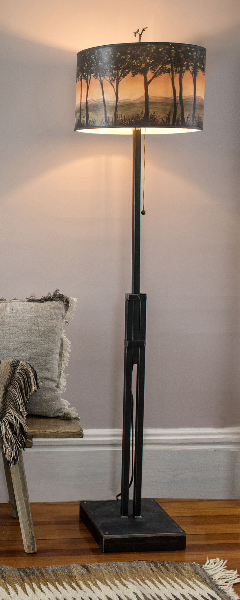 Janna Ugone &amp; Co Floor Lamps Adjustable-Height Steel Floor Lamp with Large Drum Shade in Dawn