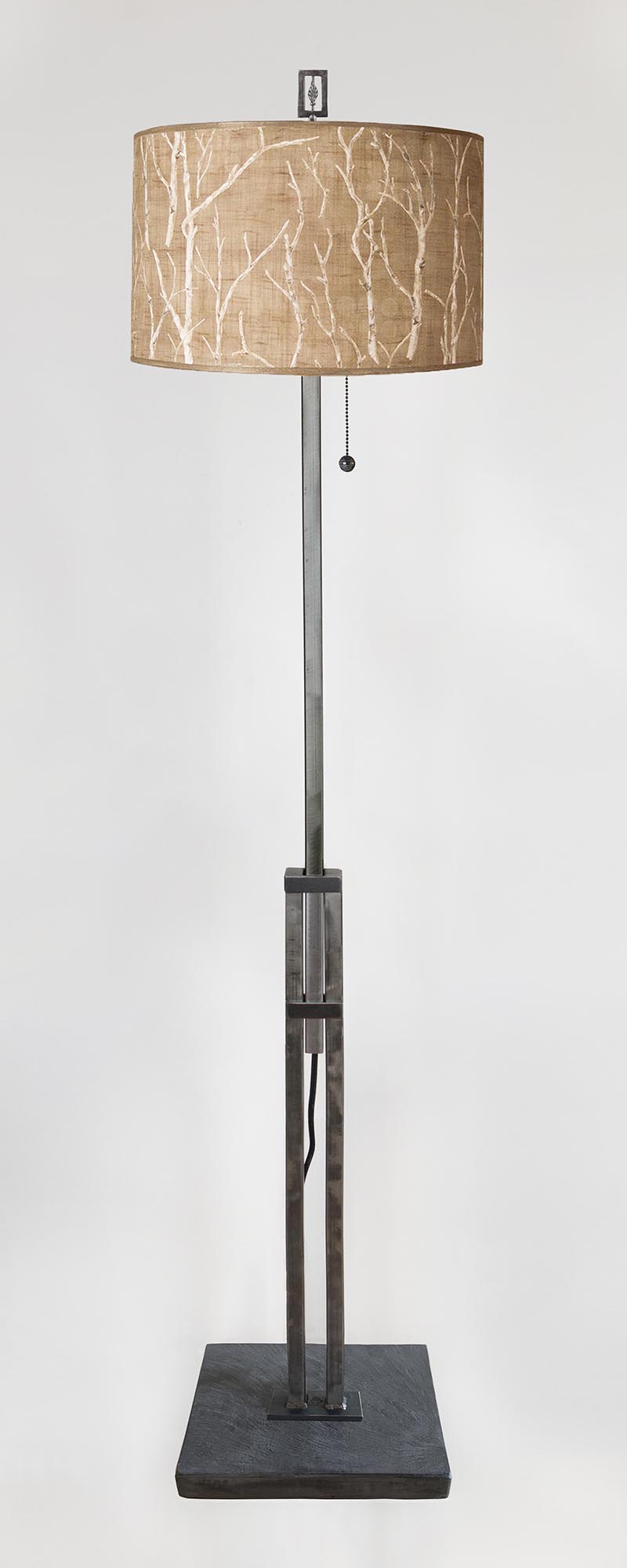 Janna Ugone & Co Floor Lamps Adjustable-Height Steel Floor Lamp with Large Drum Shade in Twigs
