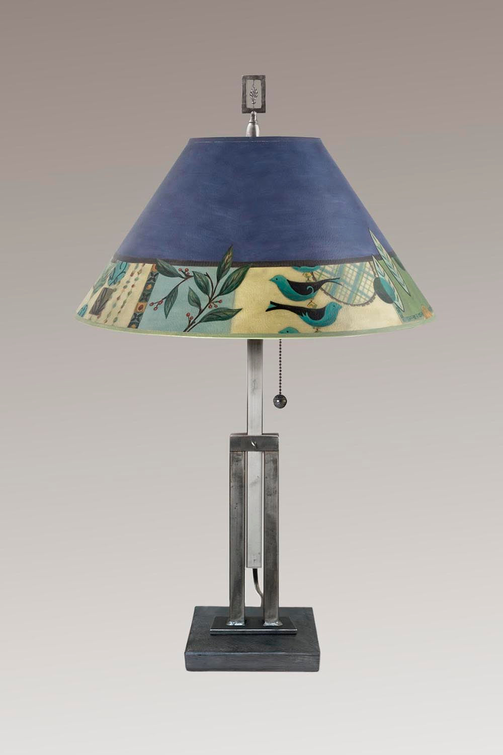Adjustable-Height Steel Table Lamp with Large Conical Shade in New Capri Periwinkle