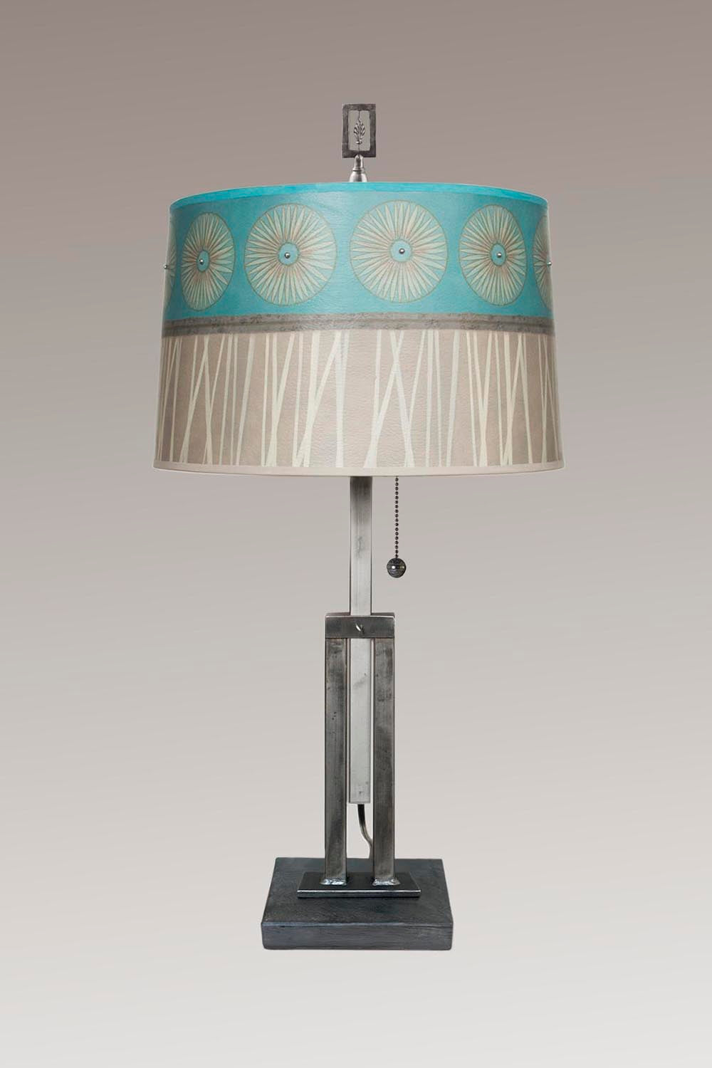 Janna Ugone &amp; Co Table Lamps Adjustable-Height Steel Table Lamp with Large Drum Shade in Pool