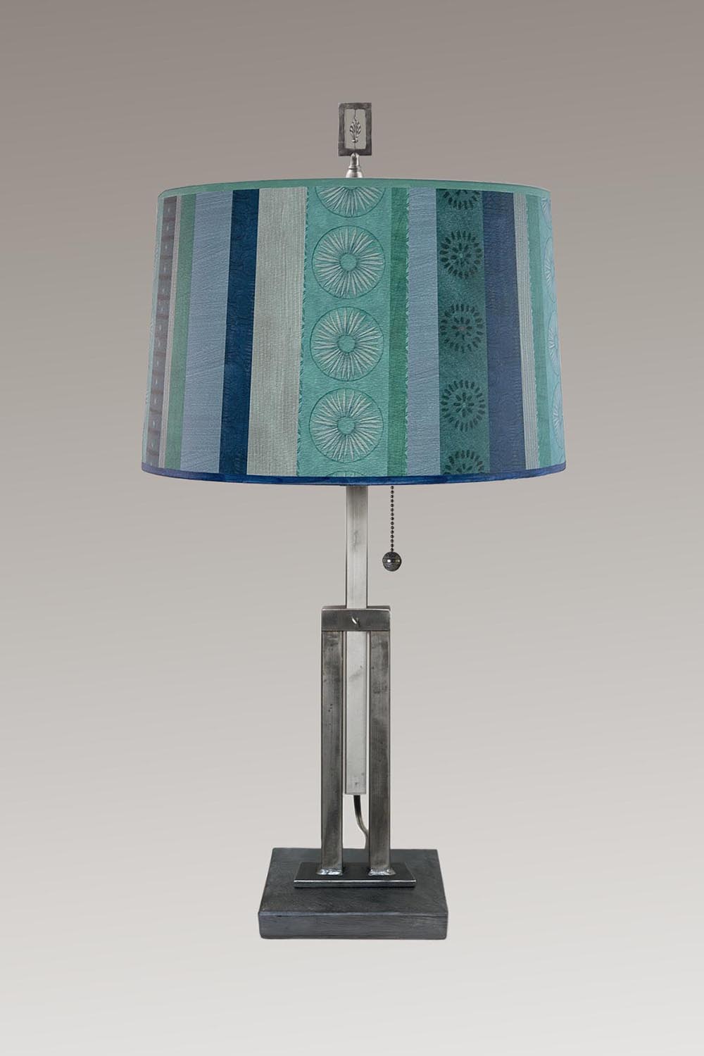 Janna Ugone &amp; Co Table Lamps Adjustable-Height Steel Table Lamp with Large Drum Shade in Serape Waters