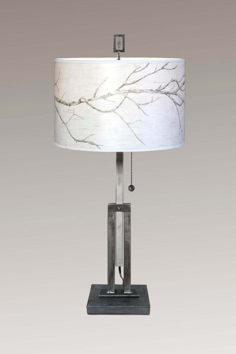 Janna Ugone &amp; Co Table Lamps Adjustable-Height Steel Table Lamp with Large Drum Shade in Sweeping Branch