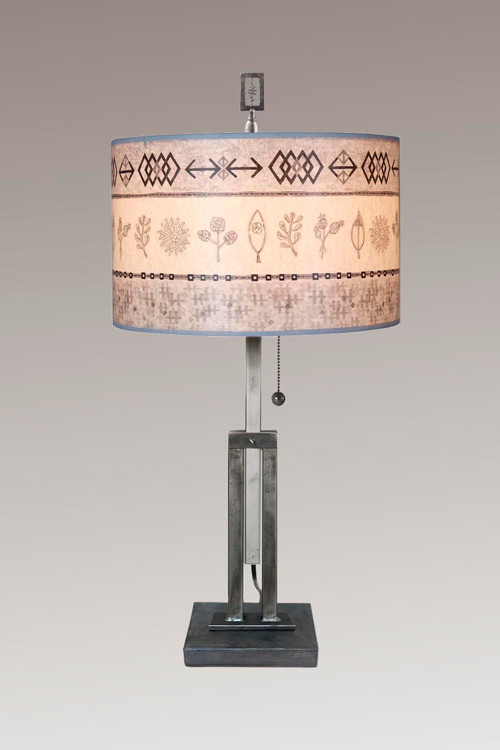 Janna Ugone &amp; Co Table Lamps Adjustable-Height Steel Table Lamp with Large Drum Shade in Wovens &amp; Spring in Mist