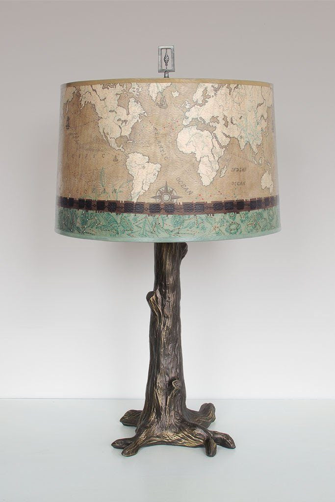 Bronze Tree Table Lamp with Large Drum Shade in Bronze Tree Table Lamp with Large Drum Shade in Voyages