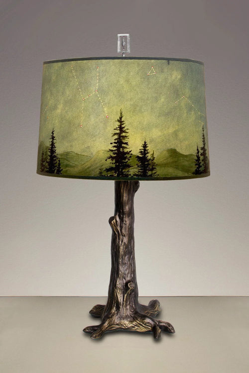 Janna Ugone &amp; Co Table Lamps Bronze Tree Table Lamp with Large Drum Shade in Midnight Sky