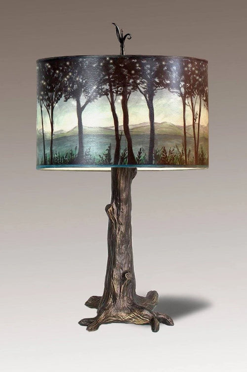 Janna Ugone &amp; Co Table Lamps Bronze Tree Table Lamp with Large Drum Shade in Twilight