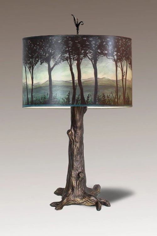 Janna Ugone &amp; Co Table Lamps Bronze Tree Table Lamp with Large Drum Shade in Twilight