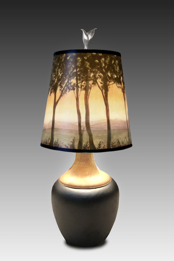 Janna Ugone & Co Table Lamps Ceramic and Maple Table Lamp with Small Drum Shade in Dawn