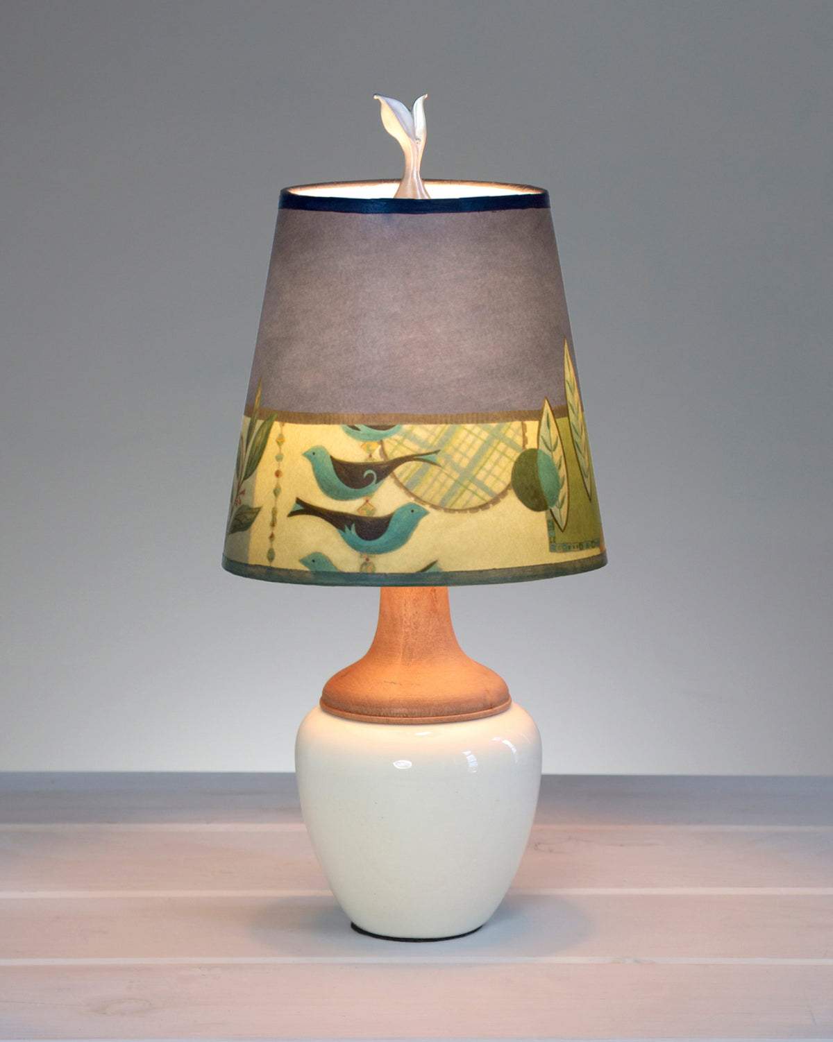 Janna Ugone &amp; Co Table Lamps Ceramic and Maple Table Lamp in Ivory Gloss with Small Drum Shade in New Capri Periwinkle
