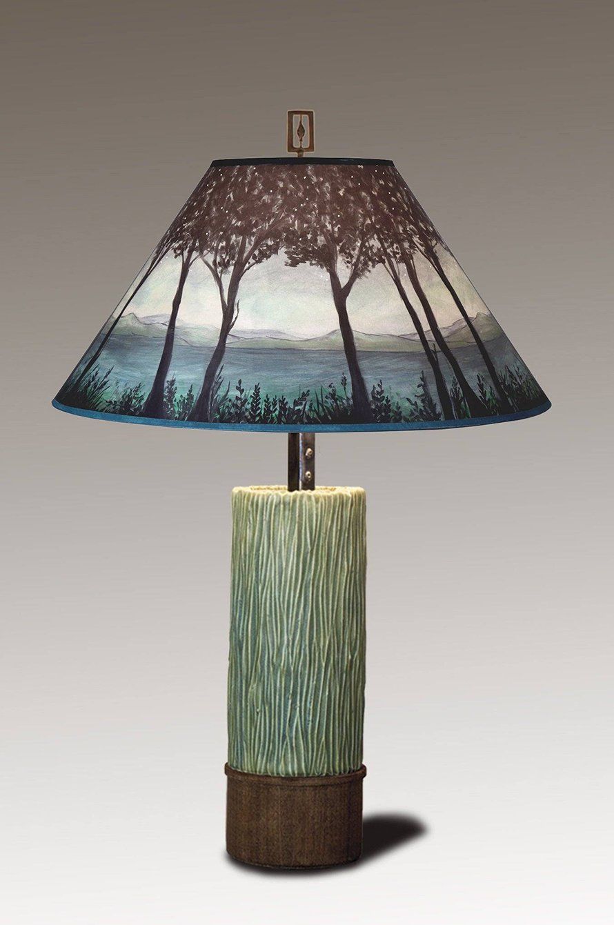 Janna Ugone &amp; Co Table Lamps Ceramic and Wood Table Lamp with Large Conical Shade in Twilight