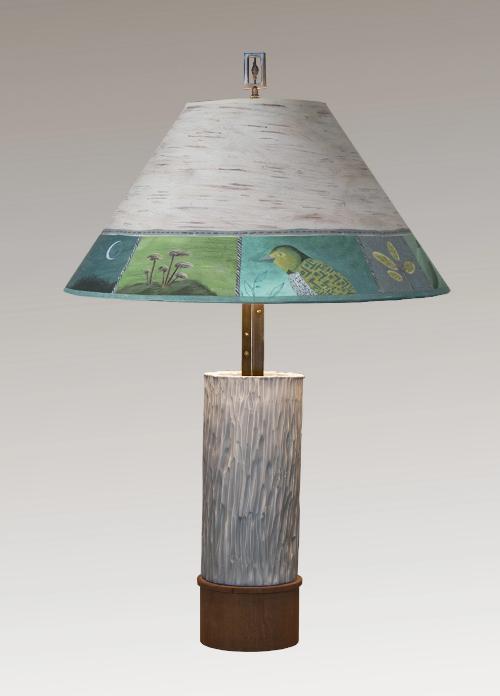 Janna Ugone &amp; Co Table Lamps Ceramic and Wood Table Lamp with Large Conical Shade in Woodland Trails in Birch