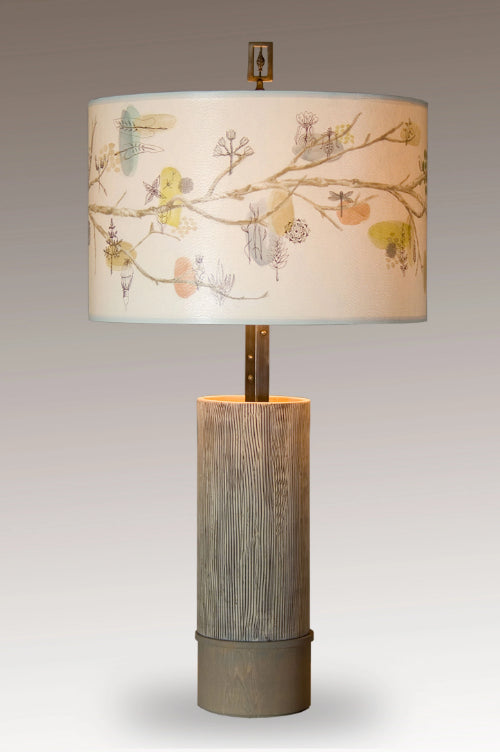 Janna Ugone & Co Table Lamps Ceramic and Wood Table Lamp with Large Drum Shade in Artful Branch