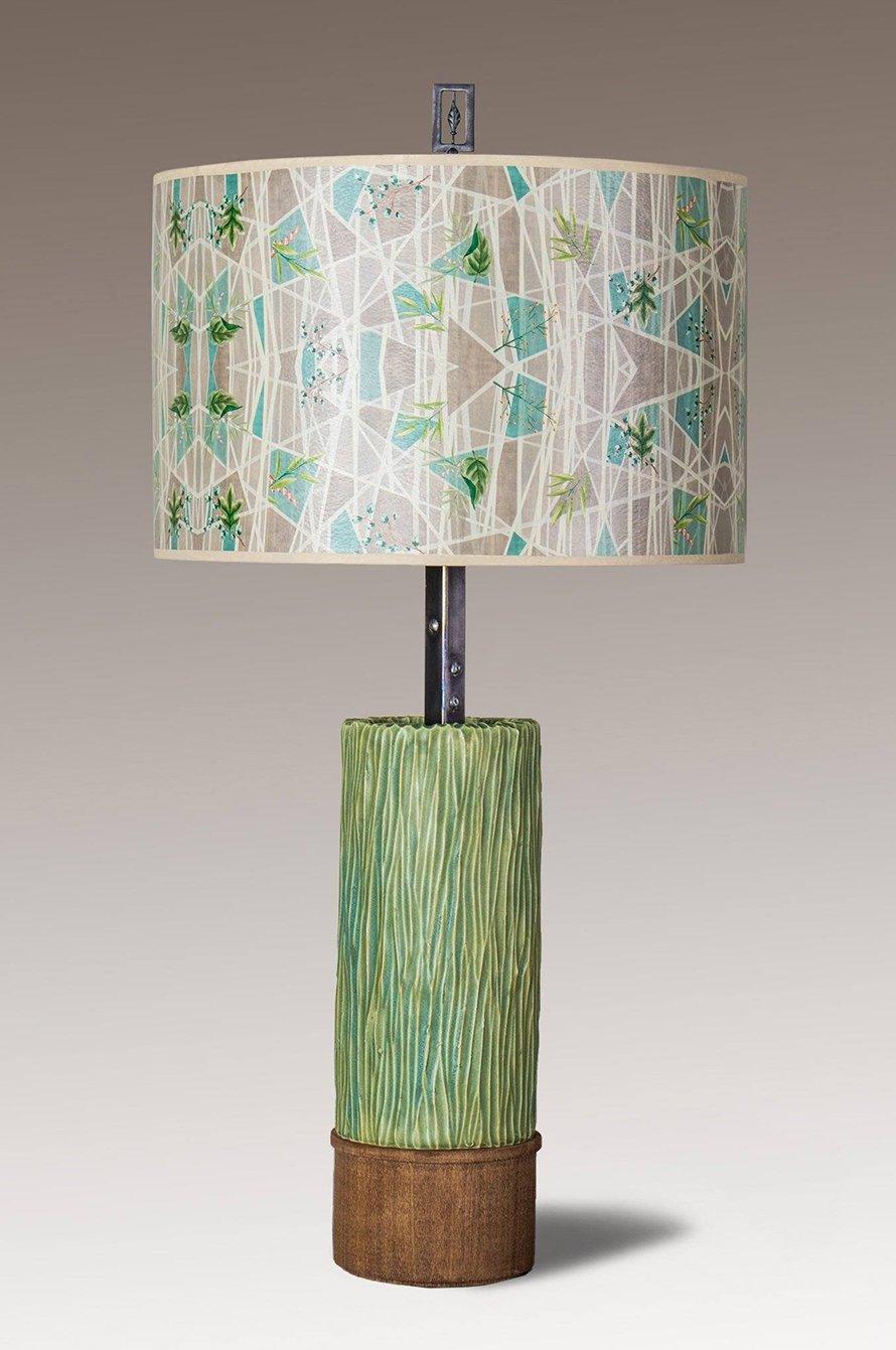 Janna Ugone & Co Table Lamps Ceramic and Wood Table Lamp with Large Drum Shade in Prism