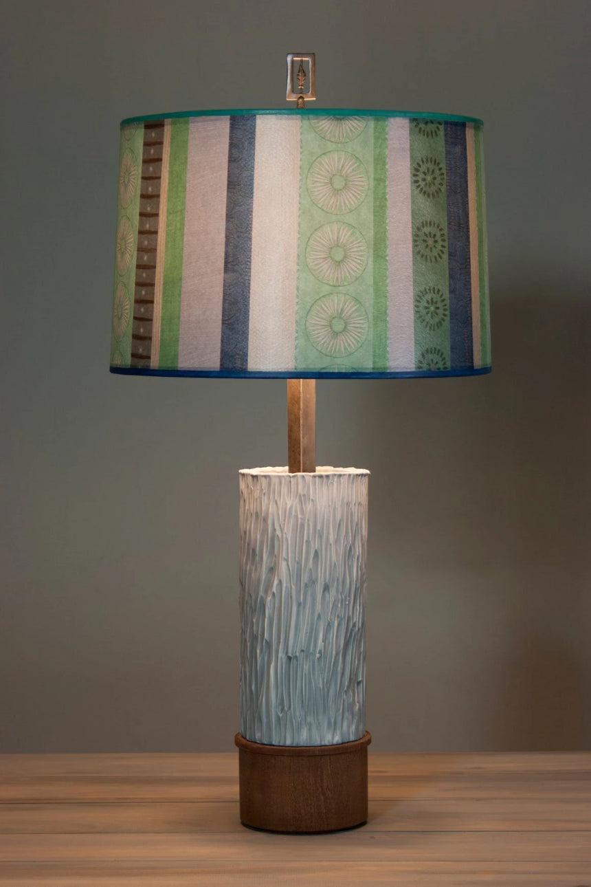 Janna Ugone & Co Table Lamps Ceramic and Wood Table Lamp with Large Drum Shade in Serape Waters
