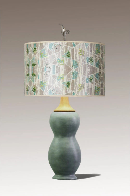 Janna Ugone &amp; Co Table Lamps Ceramic &amp; Maple Table Lamp with Large Drum Shade in Prism