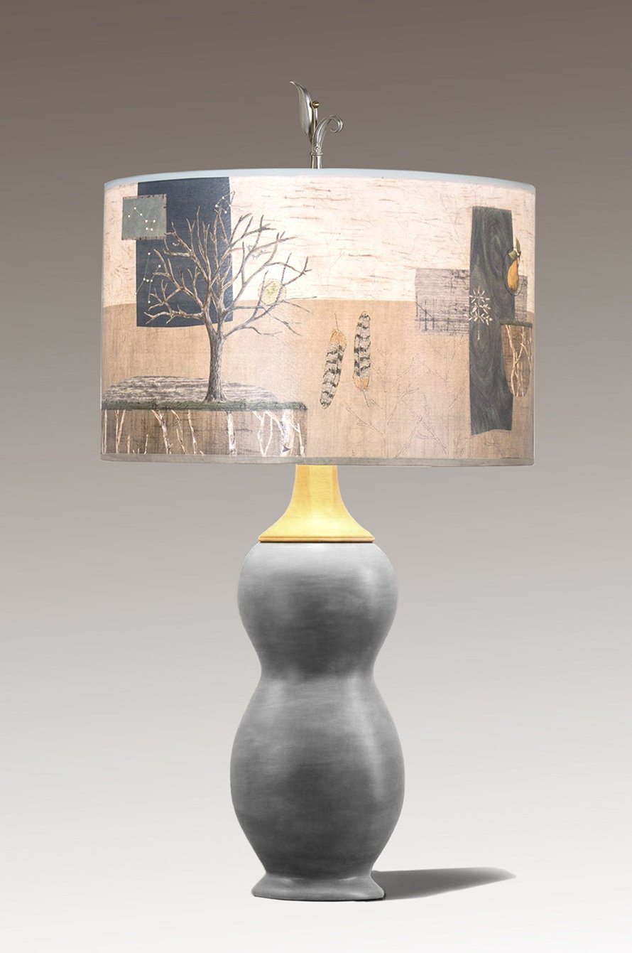 Janna Ugone &amp; Co Table Lamps Ceramic &amp; Maple Table Lamp with Large Drum Shade in Wander in Drift