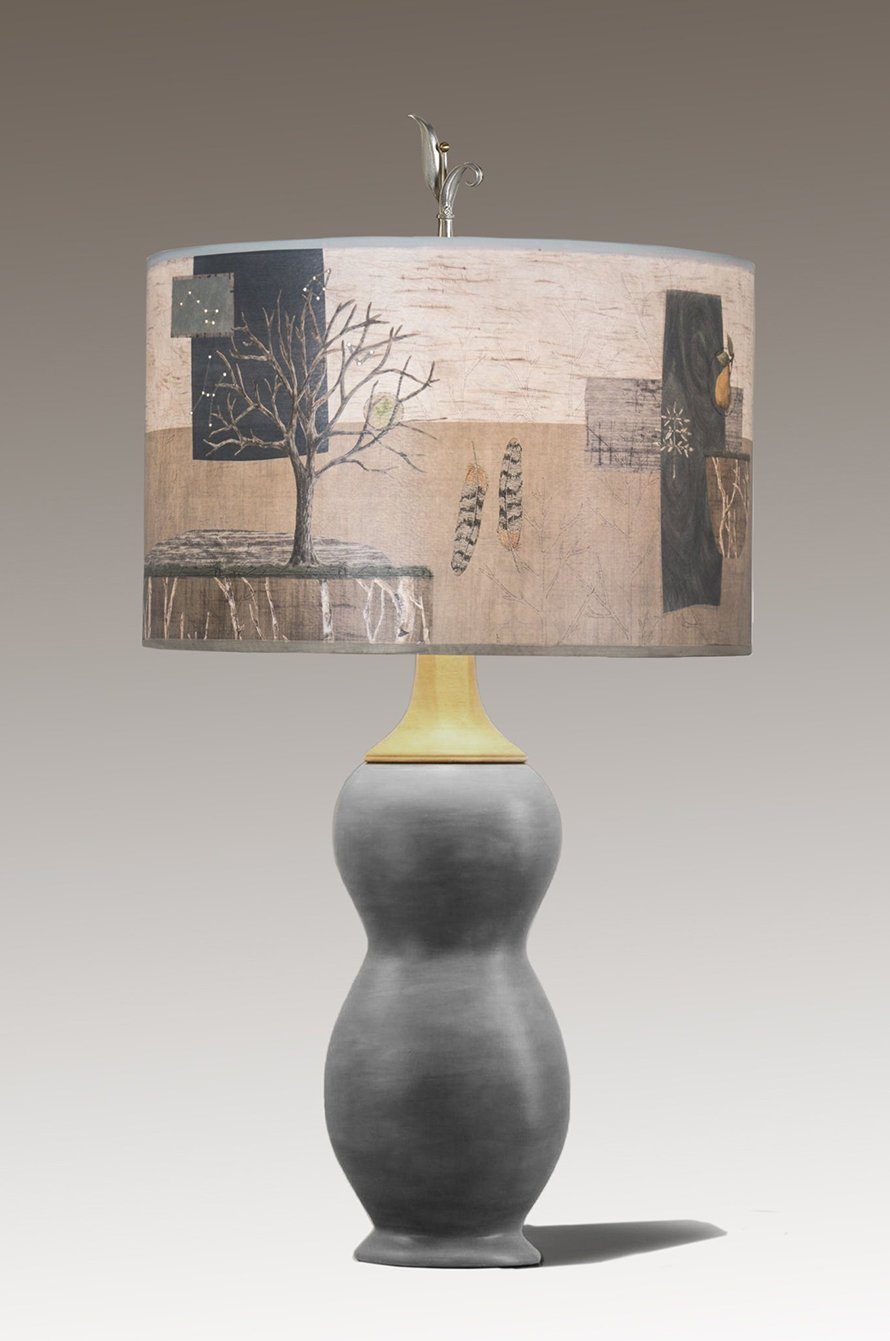 Janna Ugone &amp; Co Table Lamps Ceramic &amp; Maple Table Lamp with Large Drum Shade in Wander in Drift