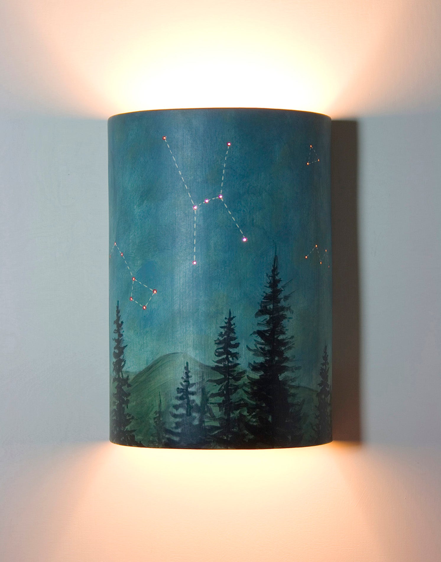 Janna Ugone & Co Wall Sconces Hand Painted Wide Ceramic Cylinder Sconce in Midnight Sky