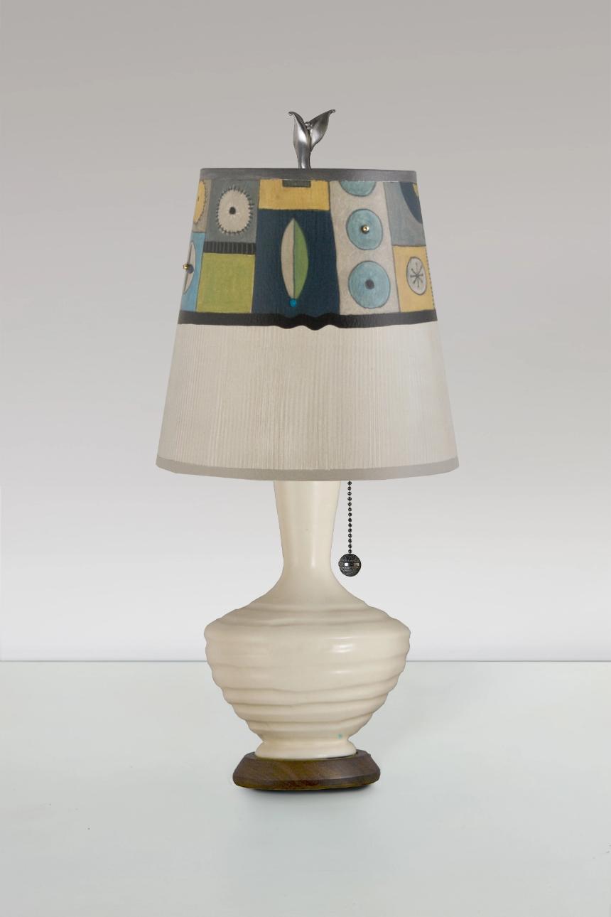 Janna Ugone &amp; Co Table Lamps Ceramic Table Lamp with Small Drum Shade in Lucky Mosaic Oyster