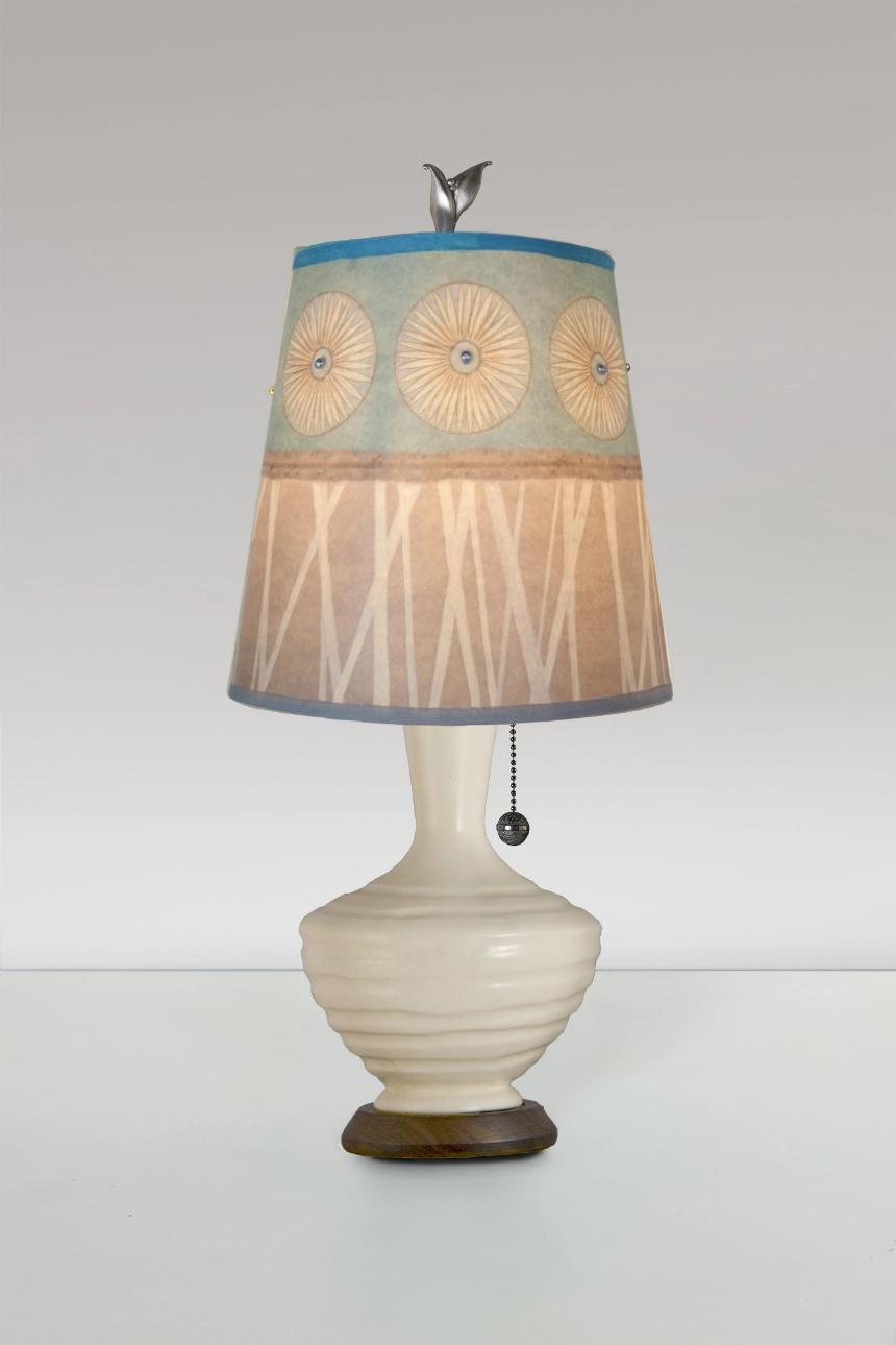Janna Ugone &amp; Co Table Lamps Ceramic Table Lamp in Ivory Gloss with Small Drum Shade in Pool