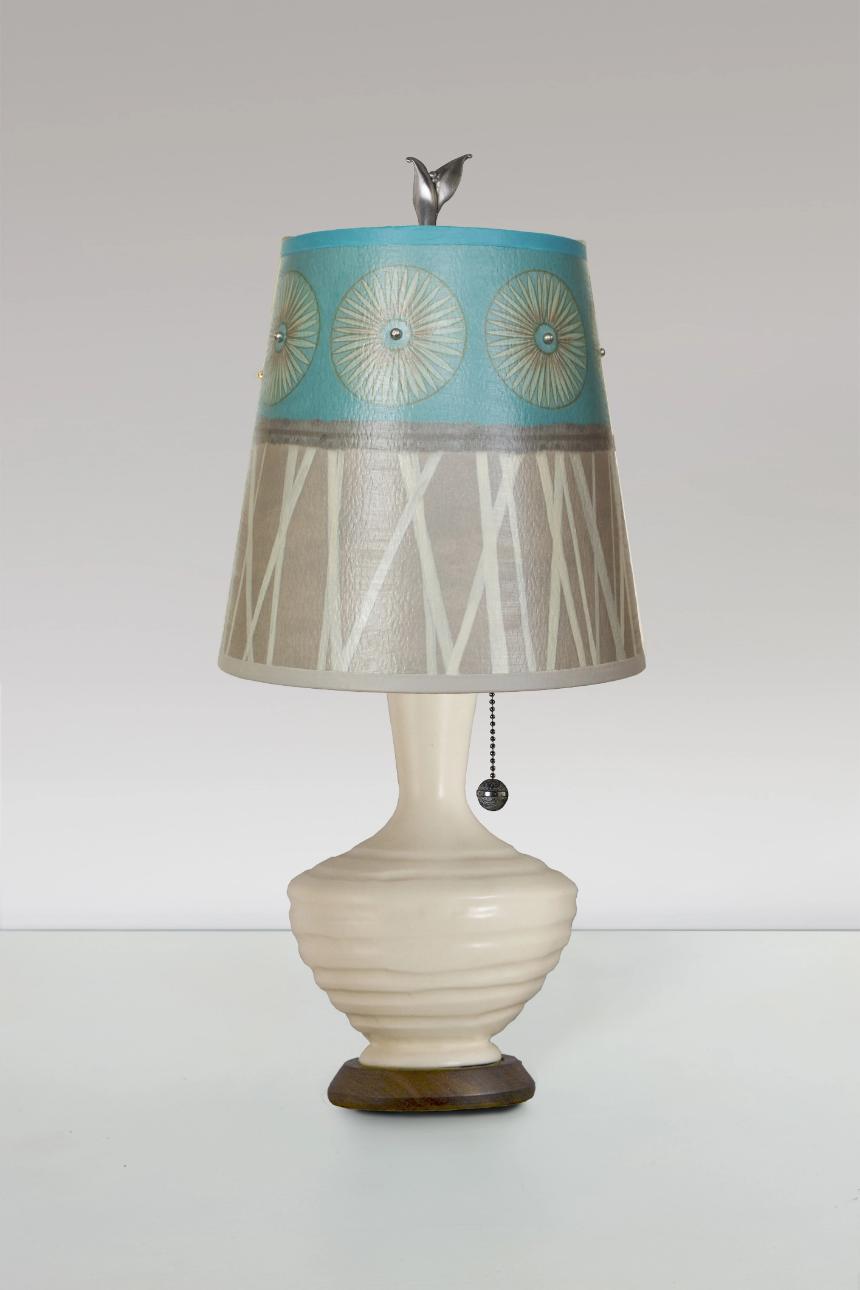 Janna Ugone &amp; Co Table Lamps Ceramic Table Lamp in Ivory Gloss with Small Drum Shade in Pool