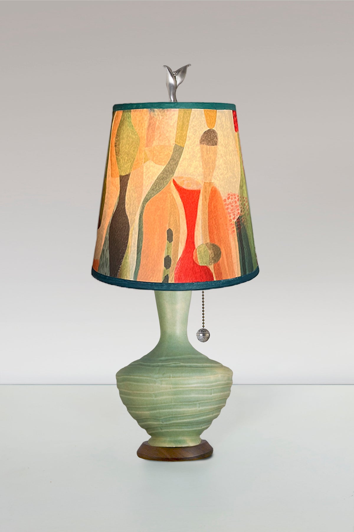 Ceramic Table Lamp in Old Copper with Small Drum Shade in Riviera in Poppy