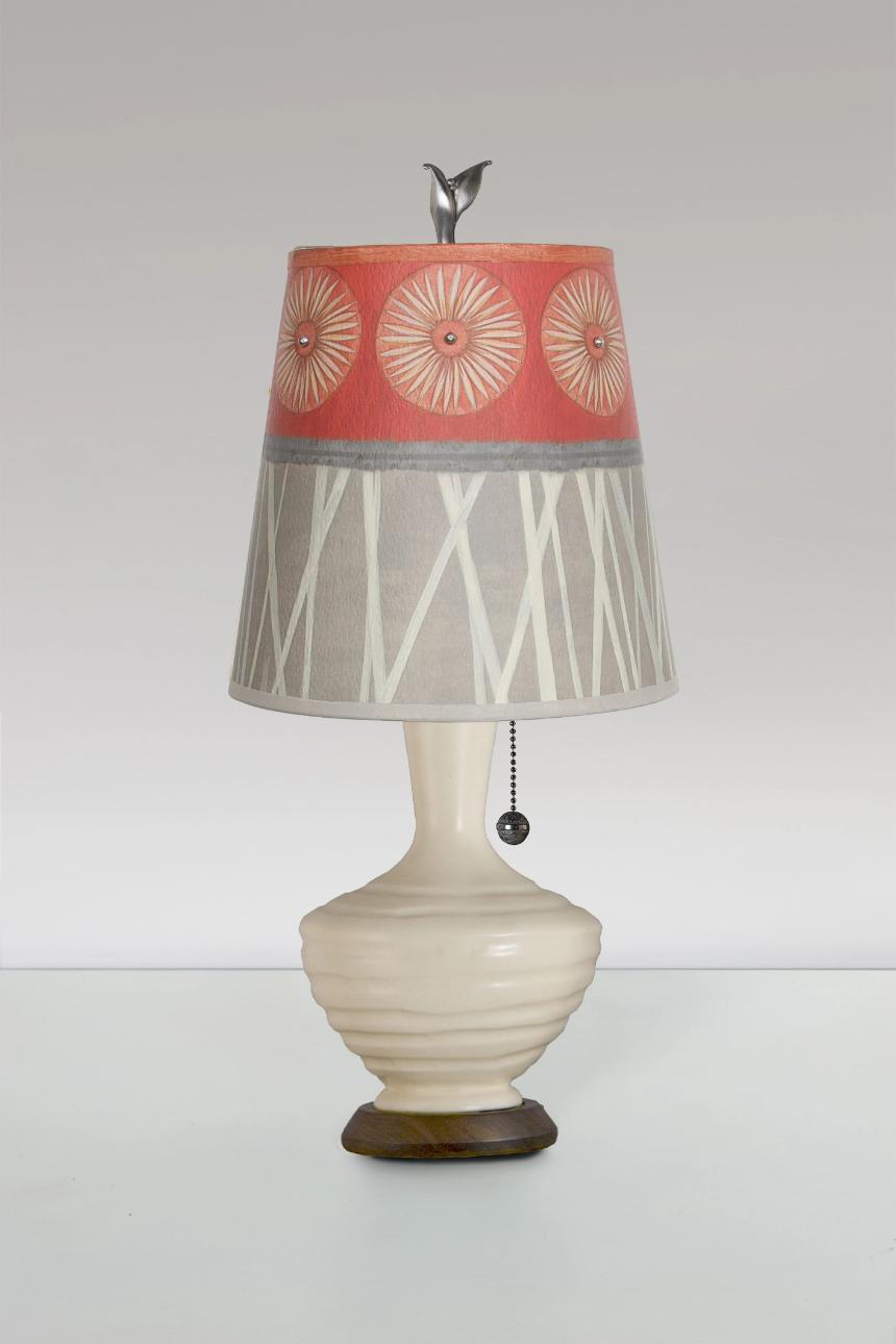 Janna Ugone &amp; Co Table Lamps Ceramic Table Lamp in Ivory Gloss with Small Drum Shade in Tang
