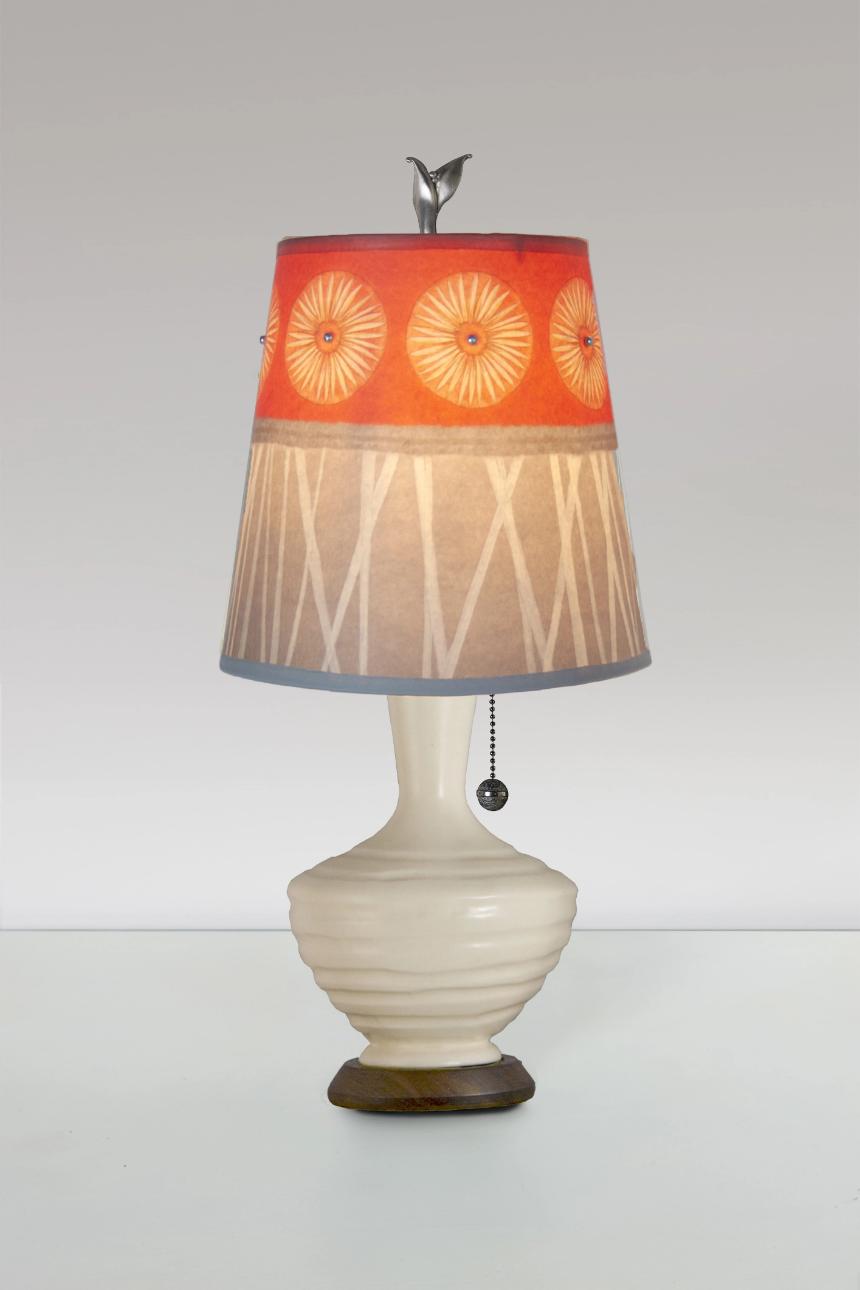 Janna Ugone & Co Table Lamps Ceramic Table Lamp in Ivory Gloss with Small Drum Shade in Tang