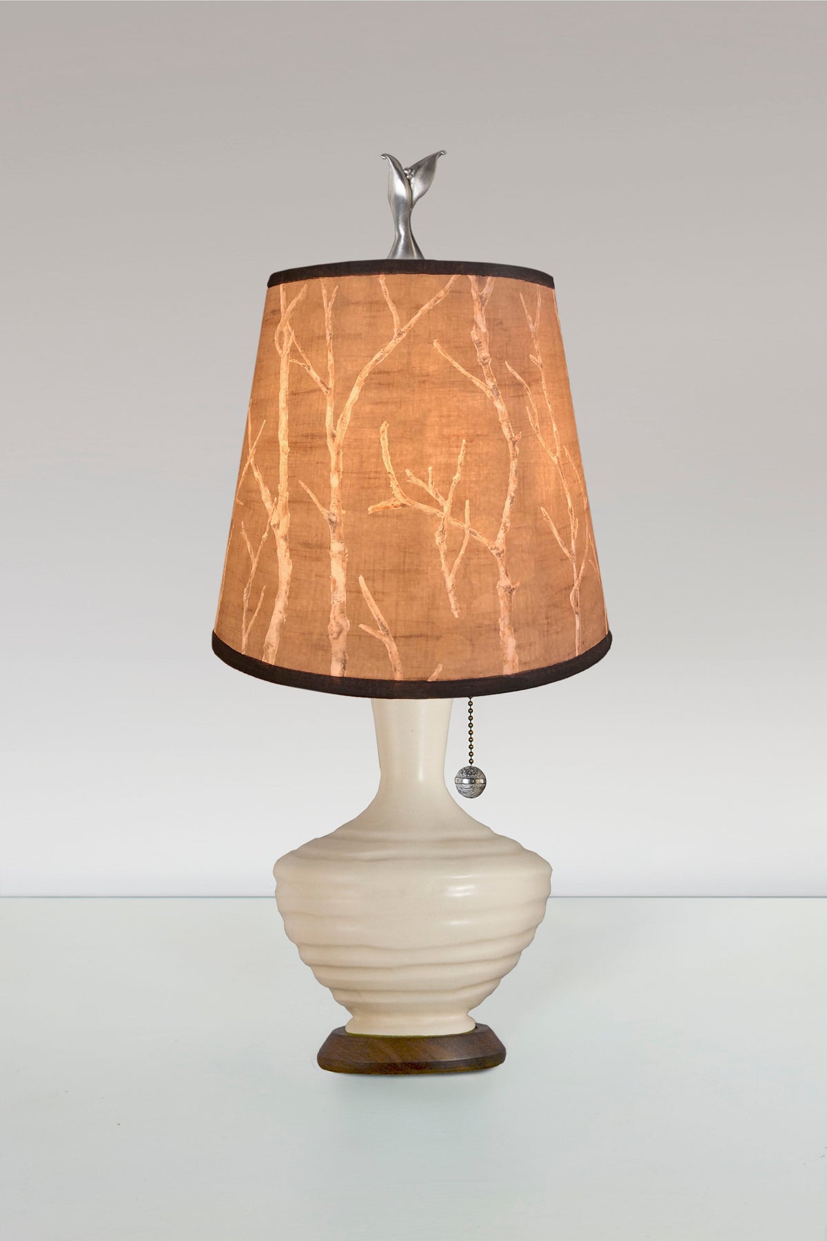 Janna Ugone &amp; Co Table Lamps Ceramic Table Lamp in Ivory Glaze with Small Drum Shade in Twigs