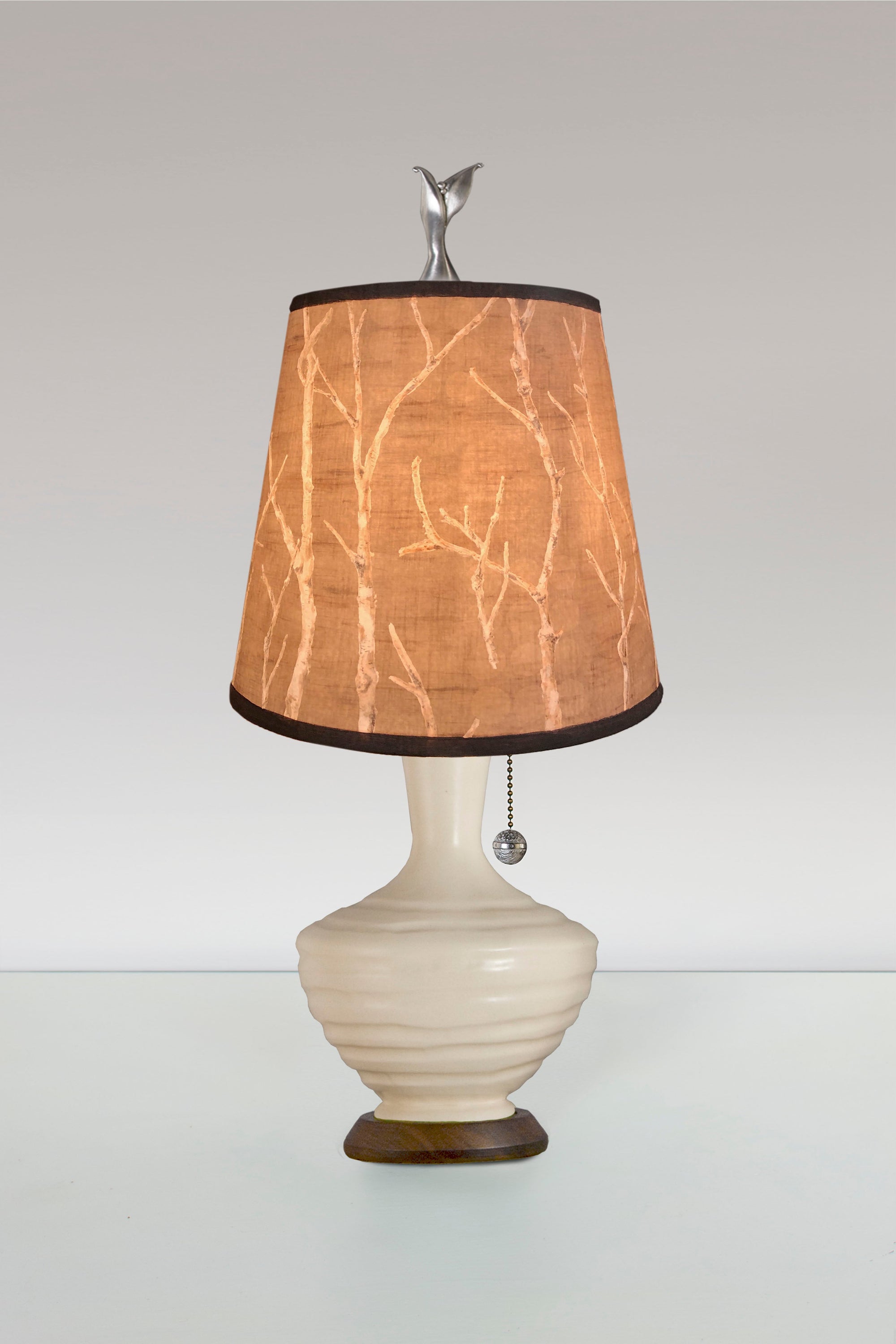 Janna Ugone & Co Table Lamps Ceramic Table Lamp in Ivory Glaze with Small Drum Shade in Twigs