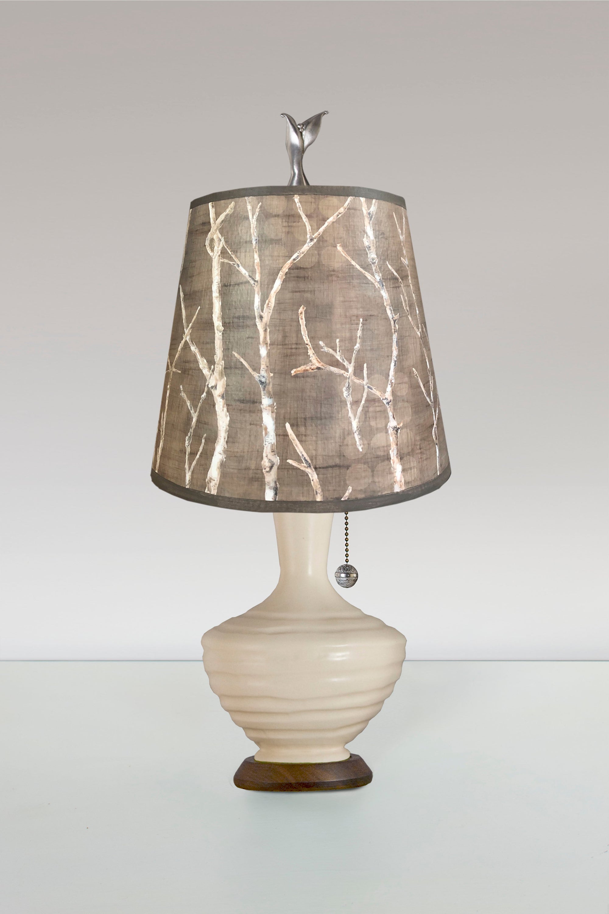Janna Ugone & Co Table Lamps Ceramic Table Lamp in Ivory Glaze with Small Drum Shade in Twigs