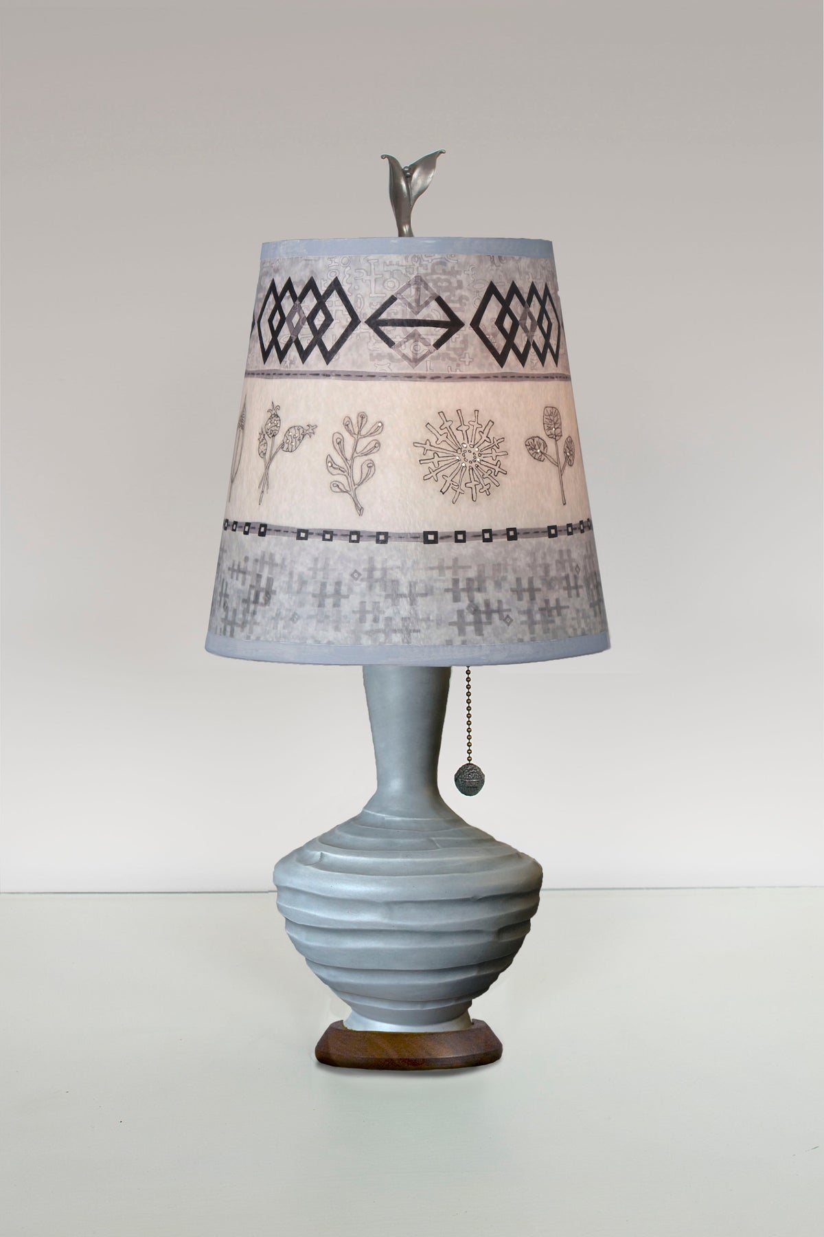 Janna Ugone &amp; Co Table Lamps Ceramic Table Lamp with Small Drum Shade in Woven &amp; Sprig in Mist