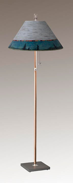 Janna Ugone &amp; Co Floor Lamp Copper Floor Lamp with Large Conical Shade in Birch Midnight