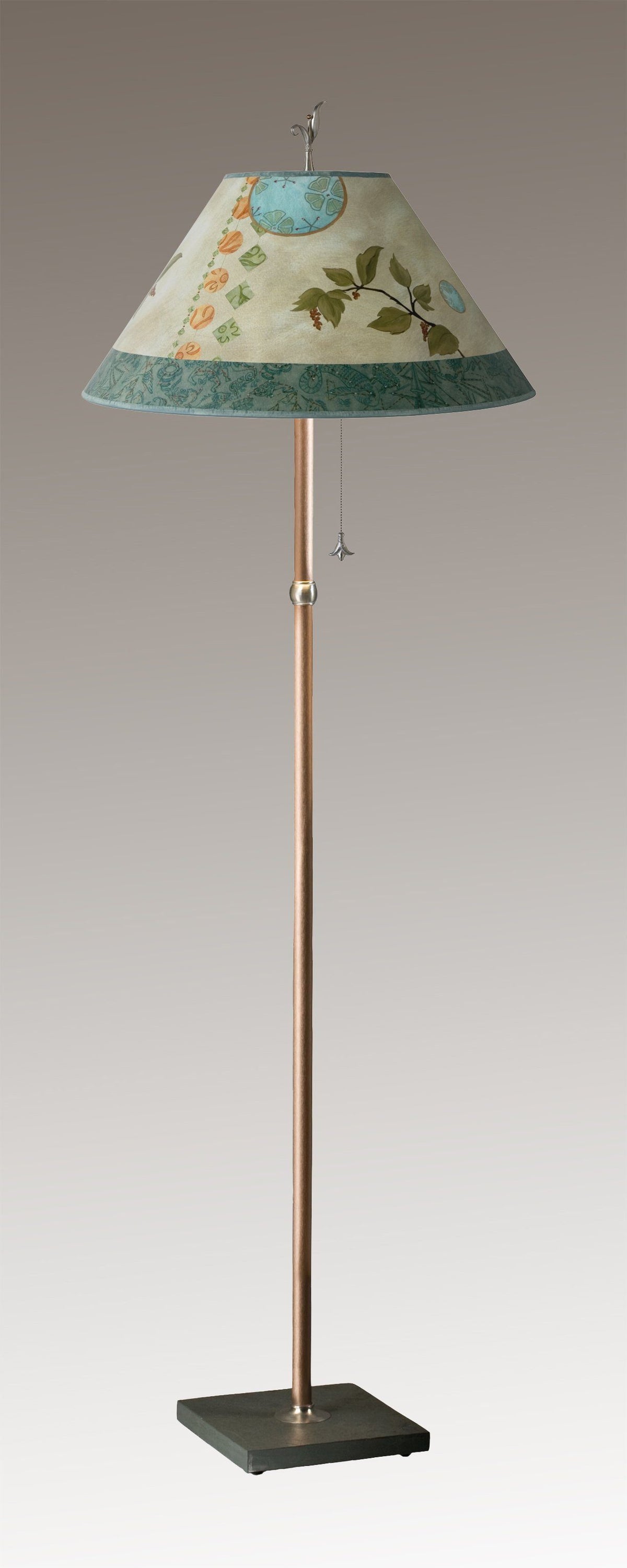Janna Ugone &amp; Co Floor Lamps Copper Floor Lamp with Large Conical Shade in Celestial Leaf