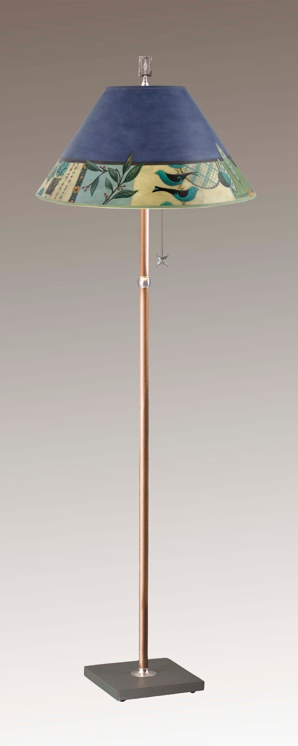 Copper Floor Lamp with Large Conical Shade in New Capri Periwinkle