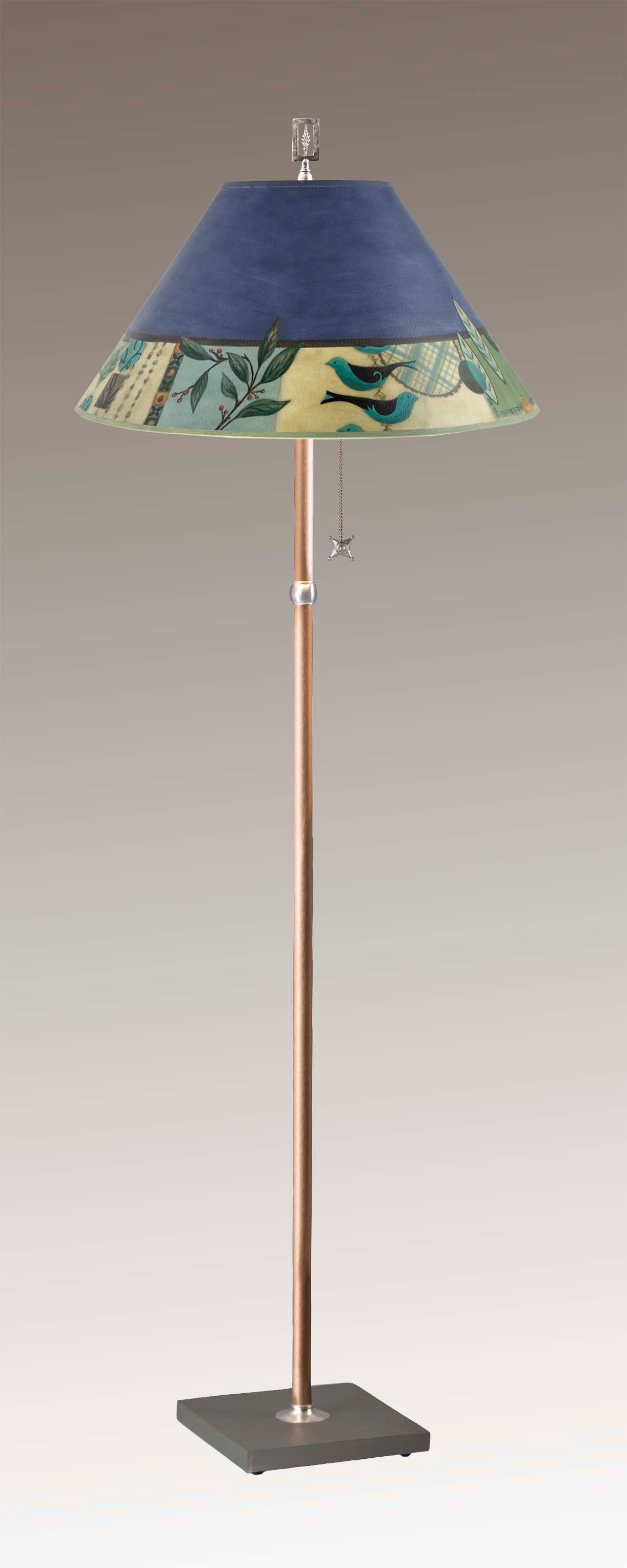 Janna Ugone & Co Floor Lamps Copper Floor Lamp with Large Conical Shade in New Capri Periwinkle