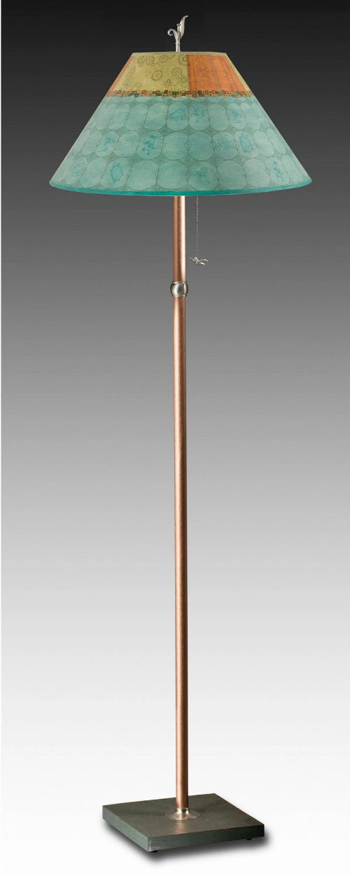 Janna Ugone &amp; Co Floor Lamps Copper Floor Lamp with Large Conical Shade in Paradise Pool