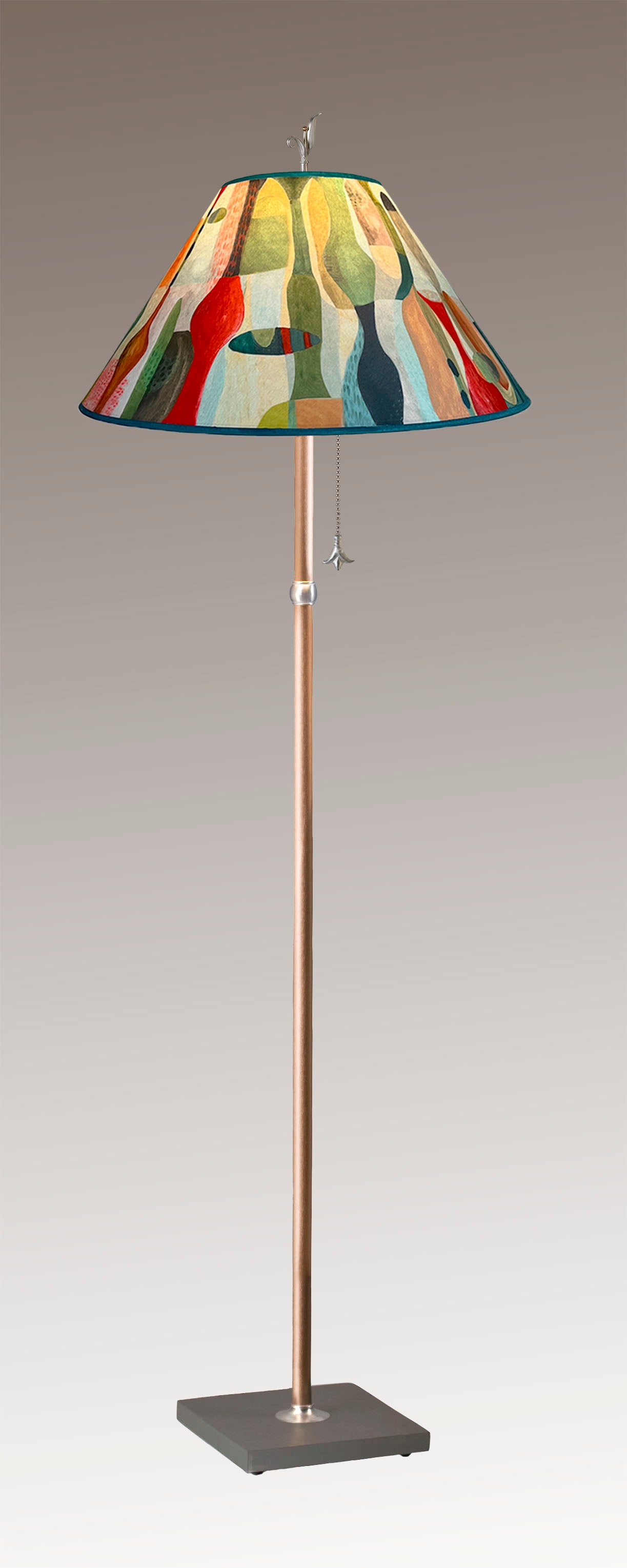 Janna Ugone & Co Floor Lamp Copper Floor Lamp with Large Conical Shade in Riviera in Poppy