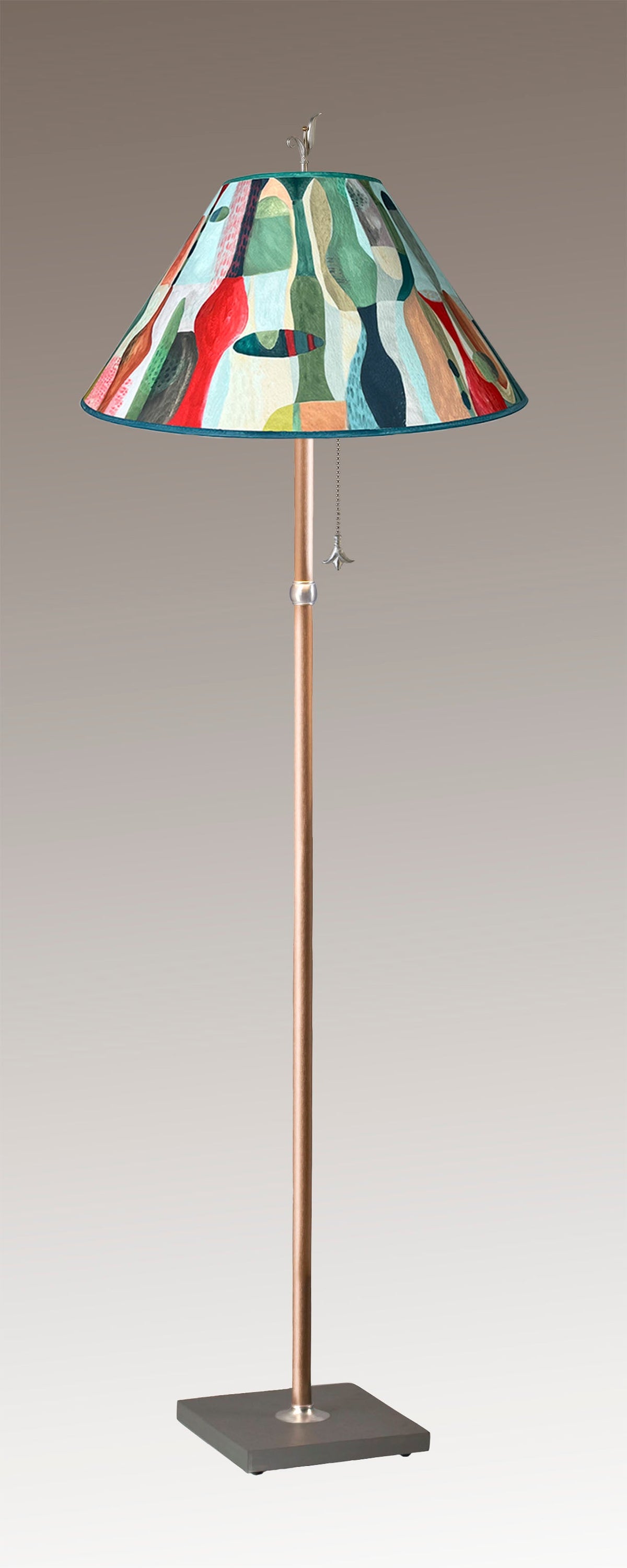 Janna Ugone &amp; Co Floor Lamp Copper Floor Lamp with Large Conical Shade in Riviera in Poppy