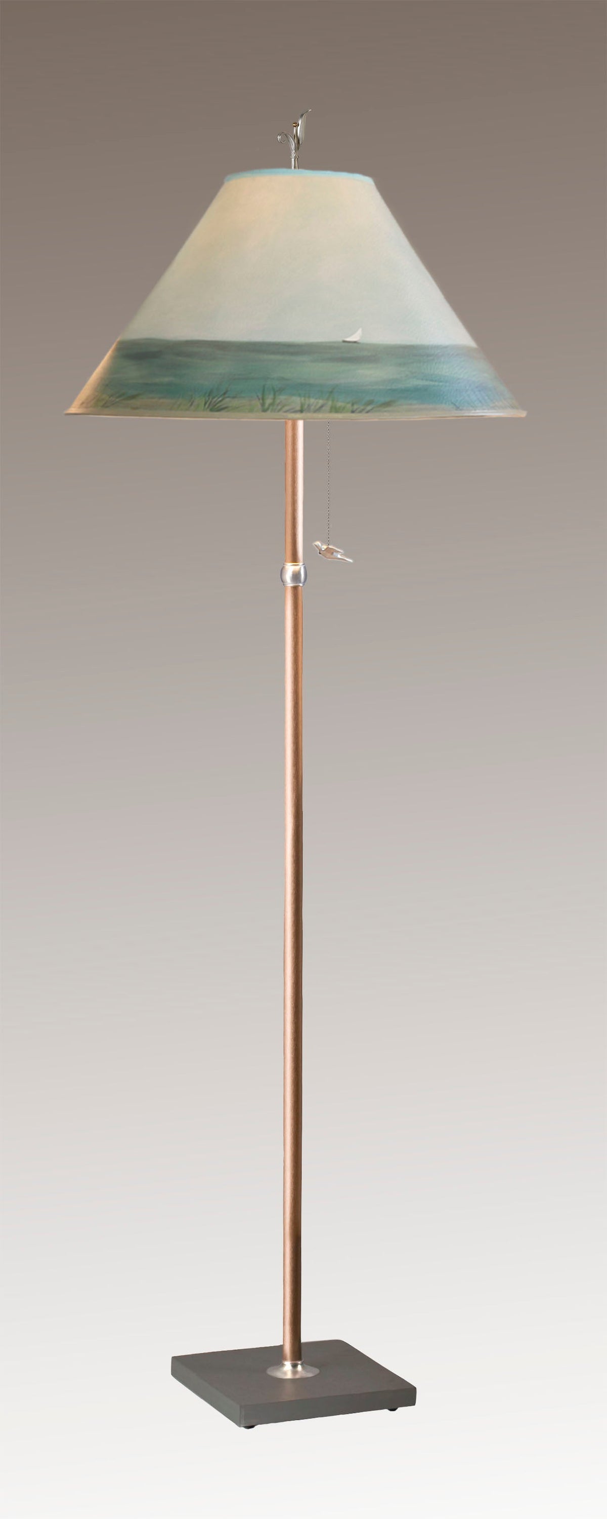 Janna Ugone &amp; Co Floor Lamps Copper Floor Lamp with Large Conical Shade in Shore