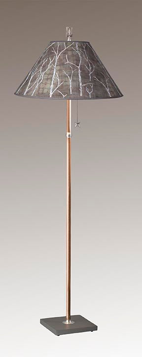 Janna Ugone &amp; Co Floor Lamp Copper Floor Lamp with Large Conical Shade in Twigs