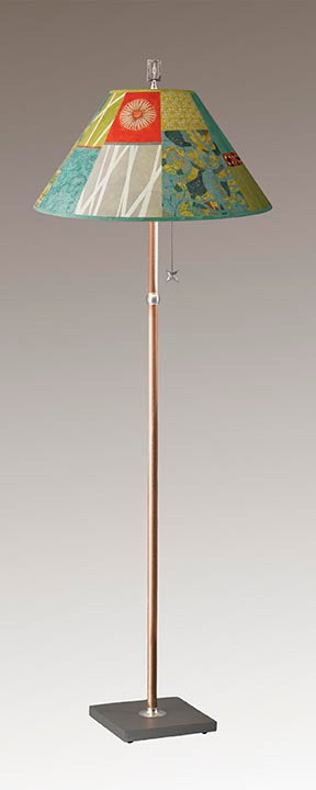 Janna Ugone &amp; Co Floor Lamp Copper Floor Lamp with Large Conical Shade in Zest