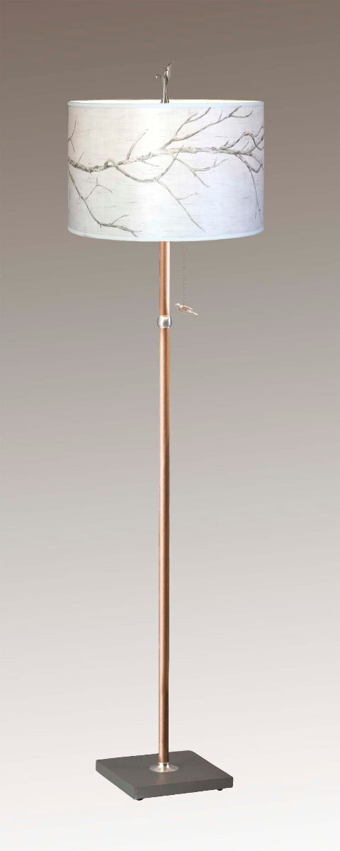 Janna Ugone &amp; Co Floor Lamps Copper Floor Lamp with Large Drum Lampshade in Sweeping Branch