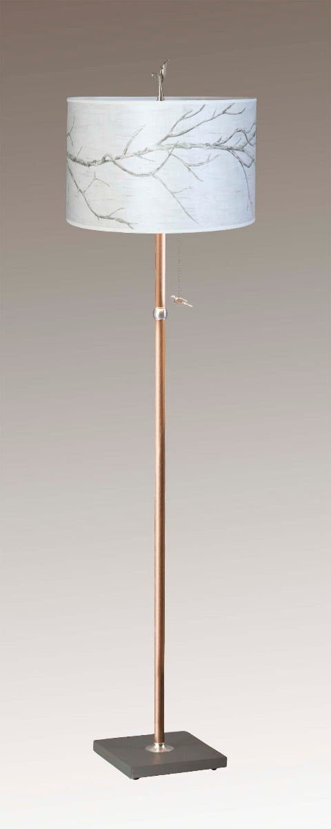 Janna Ugone &amp; Co Floor Lamps Copper Floor Lamp with Large Drum Lampshade in Sweeping Branch