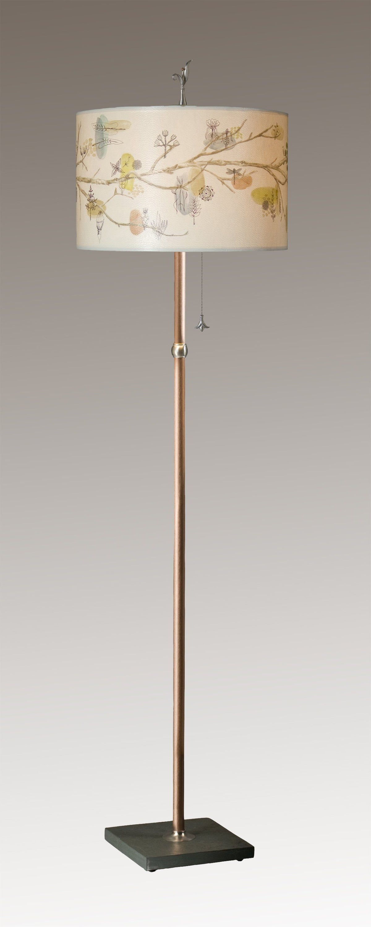 Janna Ugone &amp; Co Floor Lamps Copper Floor Lamp with Large Drum Shade in Artful Branch