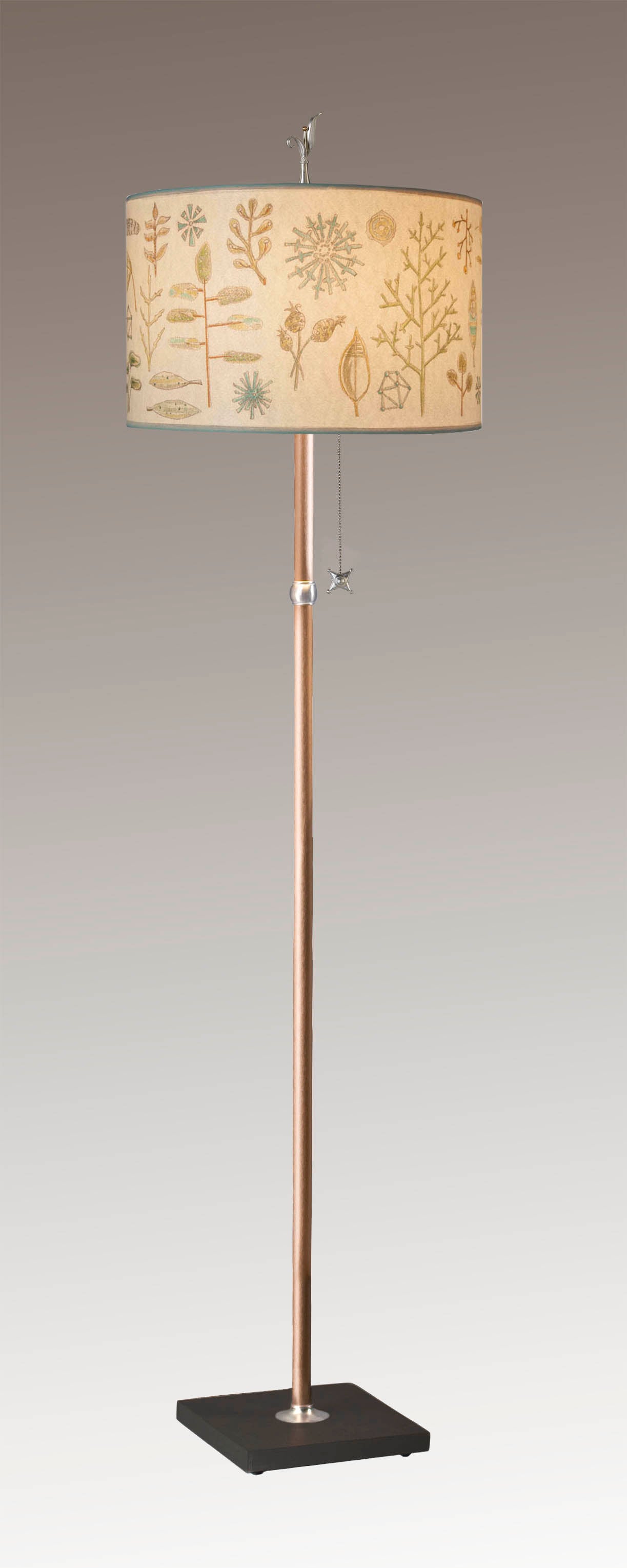 Janna Ugone & Co Floor Lamp Copper Floor Lamp with Large Drum Shade in Field Chart