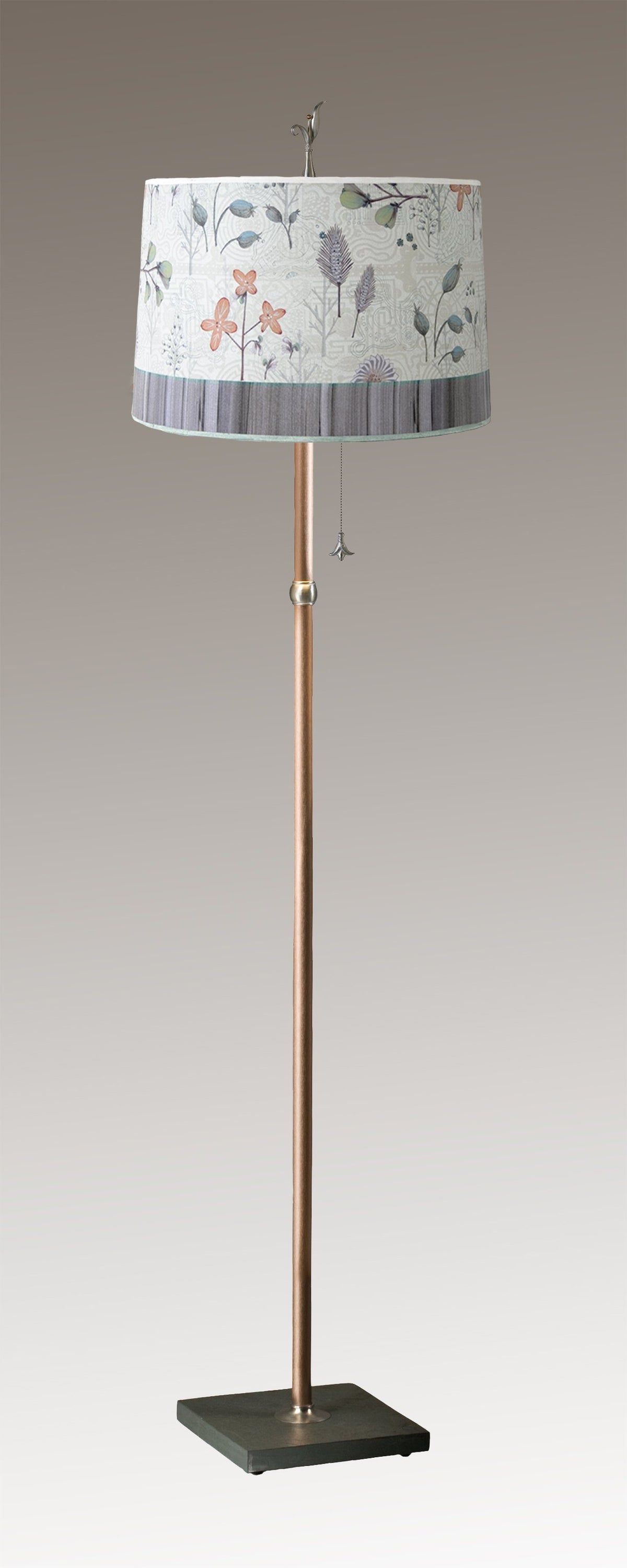 Janna Ugone &amp; Co Floor Lamps Copper Floor Lamp with Large Drum Shade in Flora and Maze