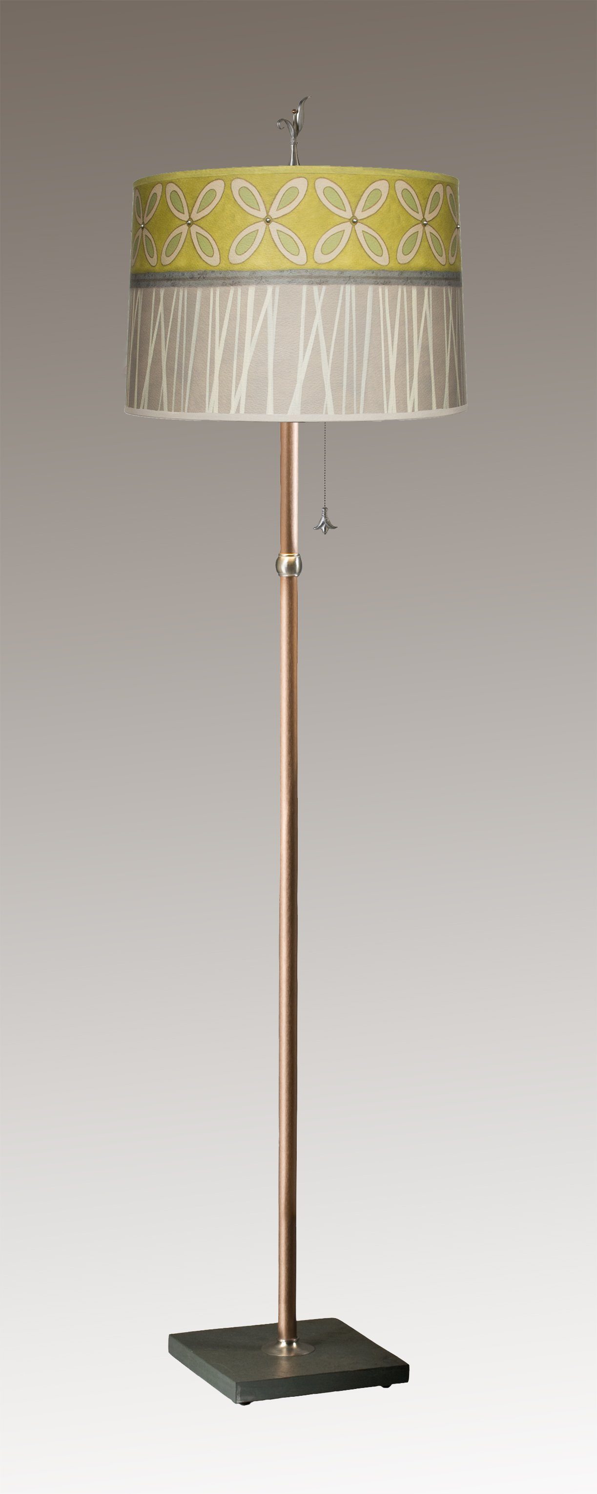 Janna Ugone & Co Floor Lamps Copper Floor Lamp with Large Drum Shade in Kiwi