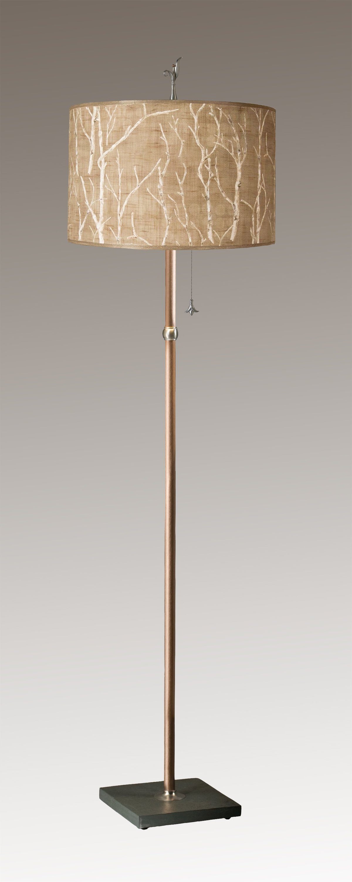 Janna Ugone &amp; Co Floor Lamps Copper Floor Lamp with Large Drum Shade in Twigs